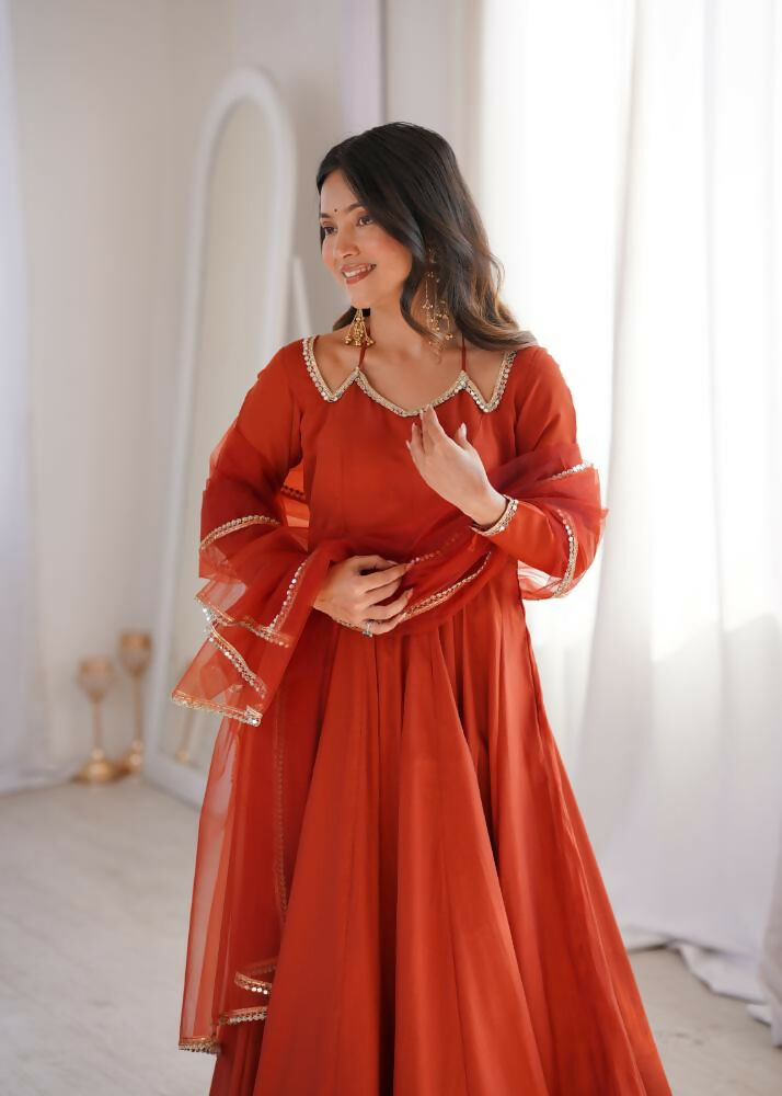Lehenga Mart Designer Anarkali Suit With Kurta, Pant, Dupatta For Women-Rust - Distacart