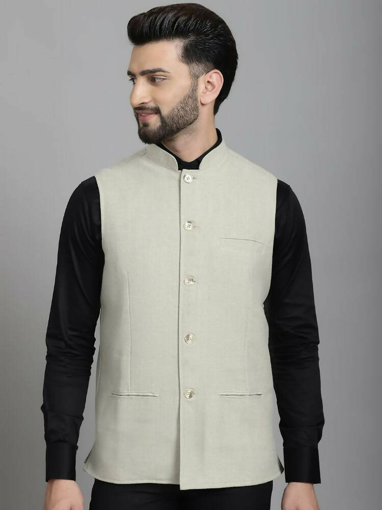 Even Apparels Self-Design Waistcoat With Welt Pockets - Beige