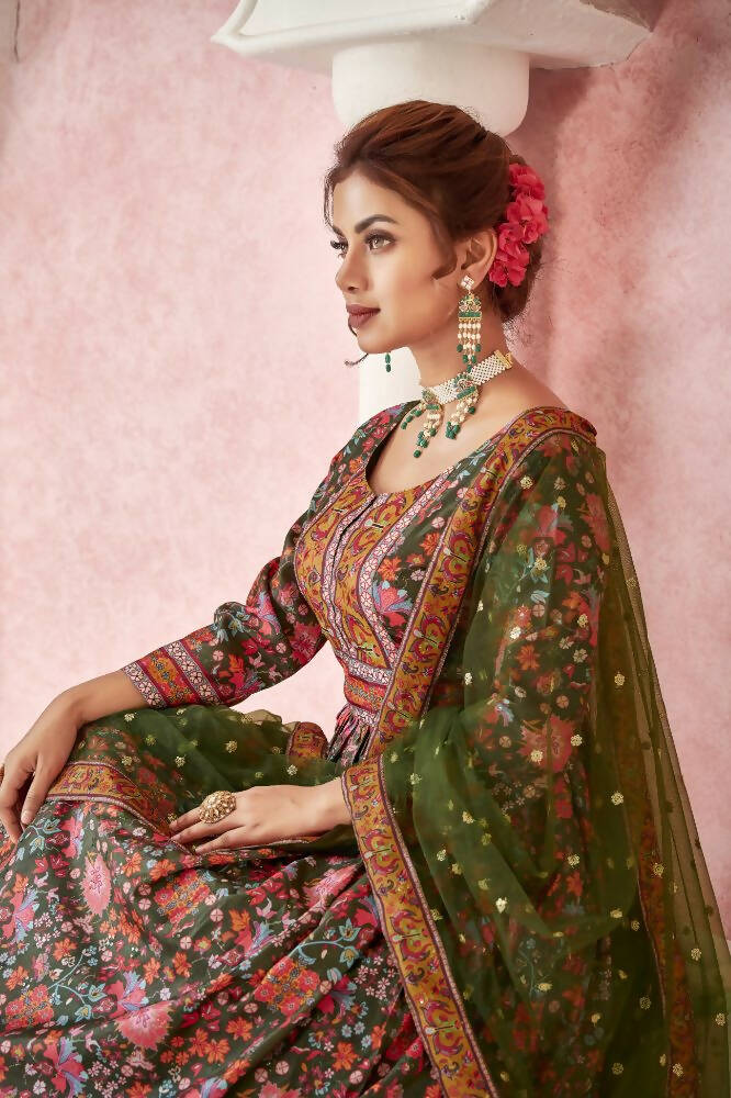Everywhere Designer Mahendi Dola Silk Gown With Dupatta - Anbazaar - Distacart