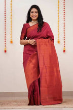 DEIANA'S Beautiful Designer Golden zari Soft Lichi Silk Saree - Red