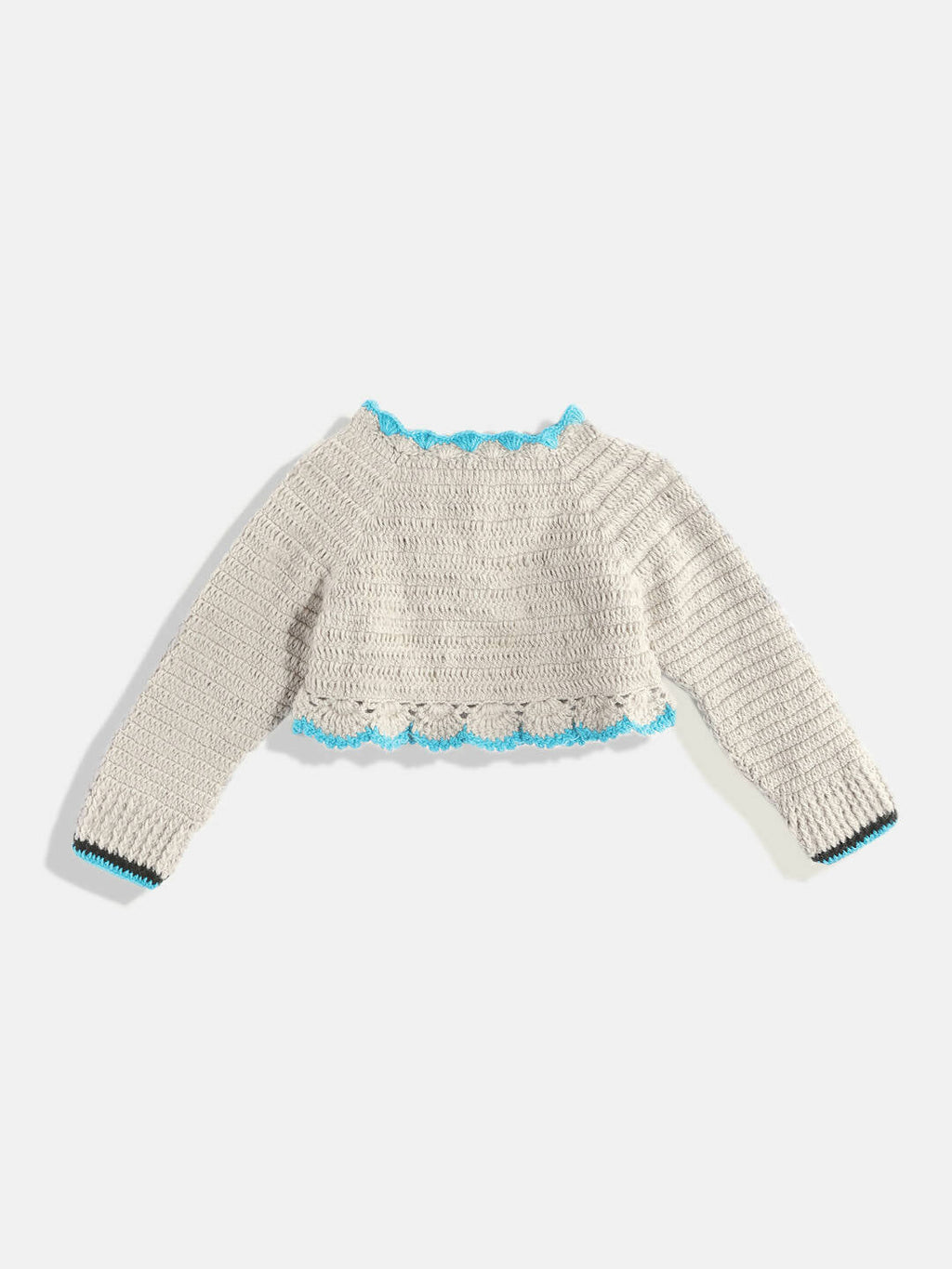 Chutput Kids Woollen Hand Knitted Full Sleeves Cardigan With Short Sleeves Flower Work Dress For Baby Girls - Grey