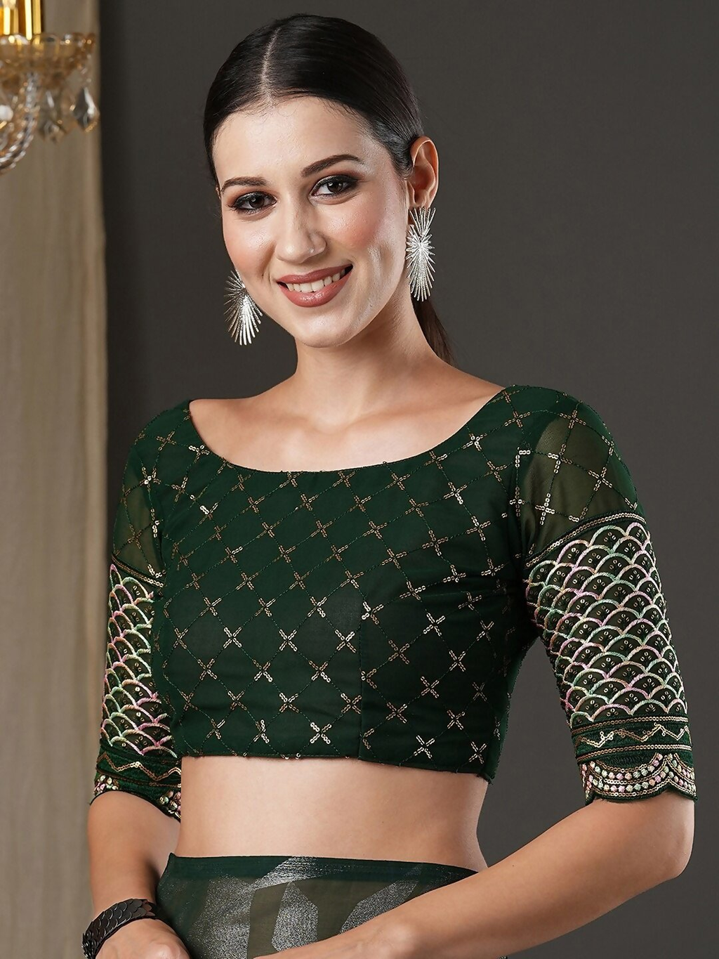 Saree Mall Green Abstract Printed Pure Georgette Saree - Distacart