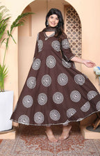 Miravan Womens Brown Animal Printed Anarkali Kurta With Dupatta Set - Distacart