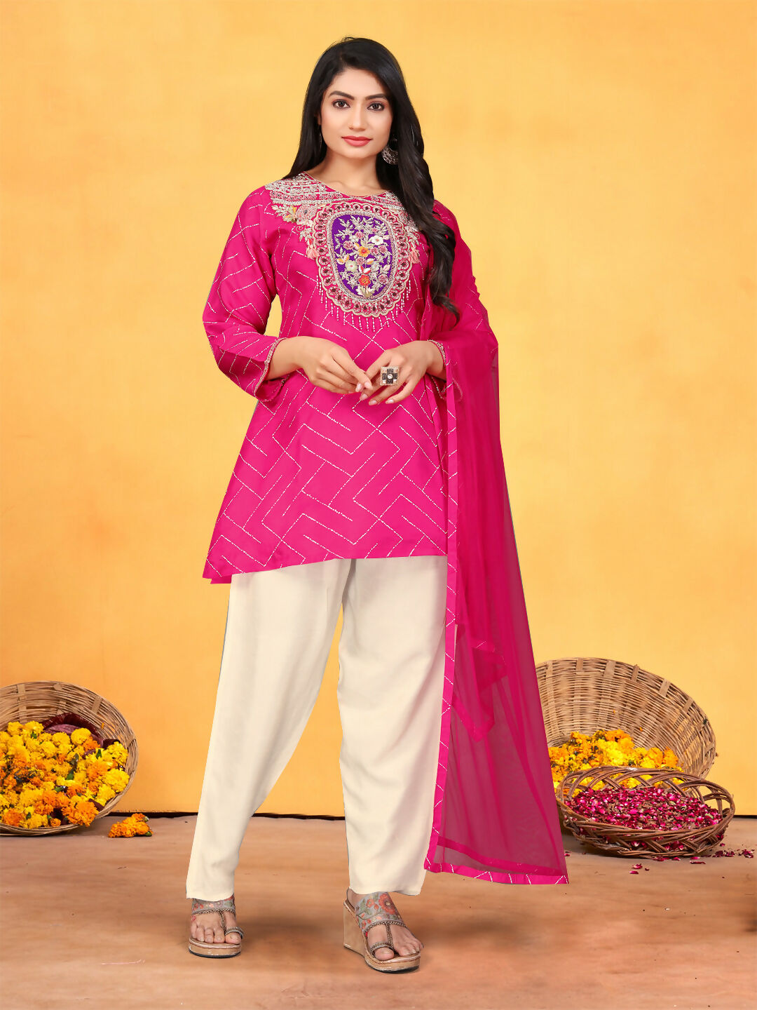 Joban Fashion Rani Cotton Premium Pure Viscose Print Dola With Handwork Kurta set
