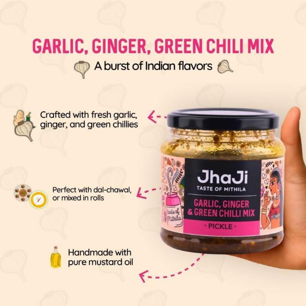 Jhaji Taste of Mithila Garlic, Ginger, Chilli Mix Pickle