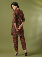 Myshka Women's Multi Printed Cotton Round Neck Party Tunic With Trousers Co-ord set