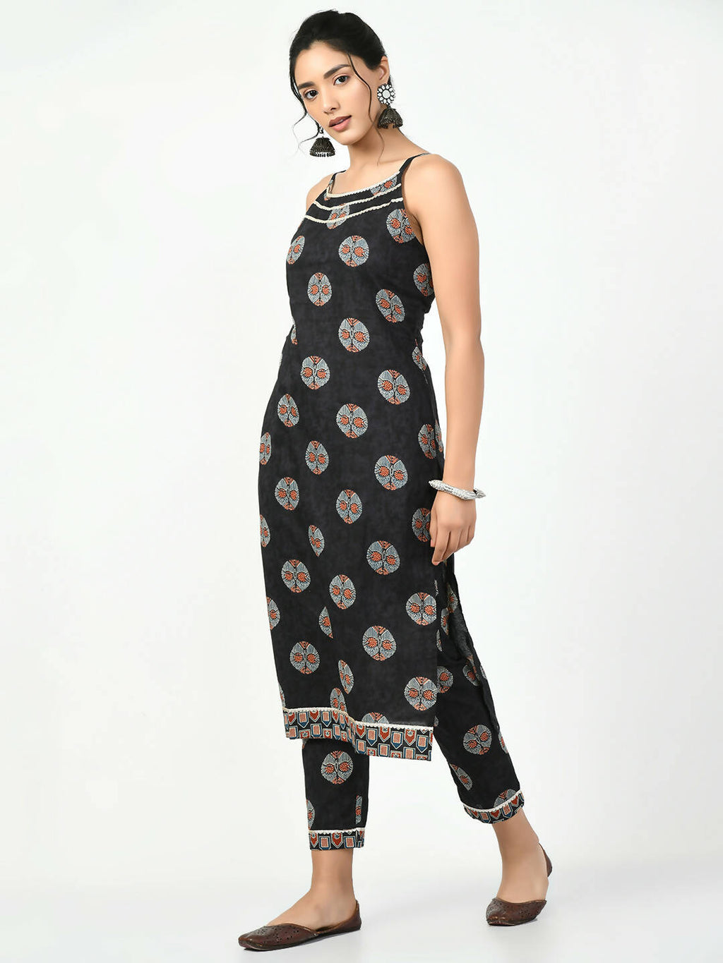 Myshka Women's Black Printed Kurta With Trouser
