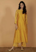 Cheera Women's Silk Blend Fancy Mustard Kurta Palazzo Set
