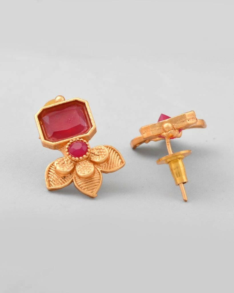 VOJ Gold-Polished Traditional Maroon Stone Studded Jewellery Set