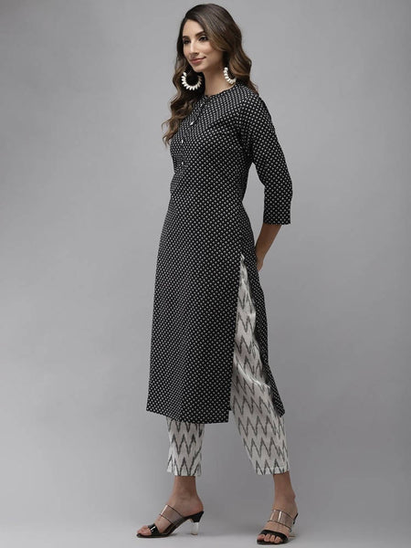 Yufta Women Black Ethnic Motifs Printed Regular Pure Cotton Kurta with Trouser & With Dupatta