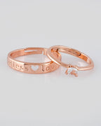 VOJ Stainless Steel Cubic Zirconia Gold-Polished Adjustable Couple Ring Set