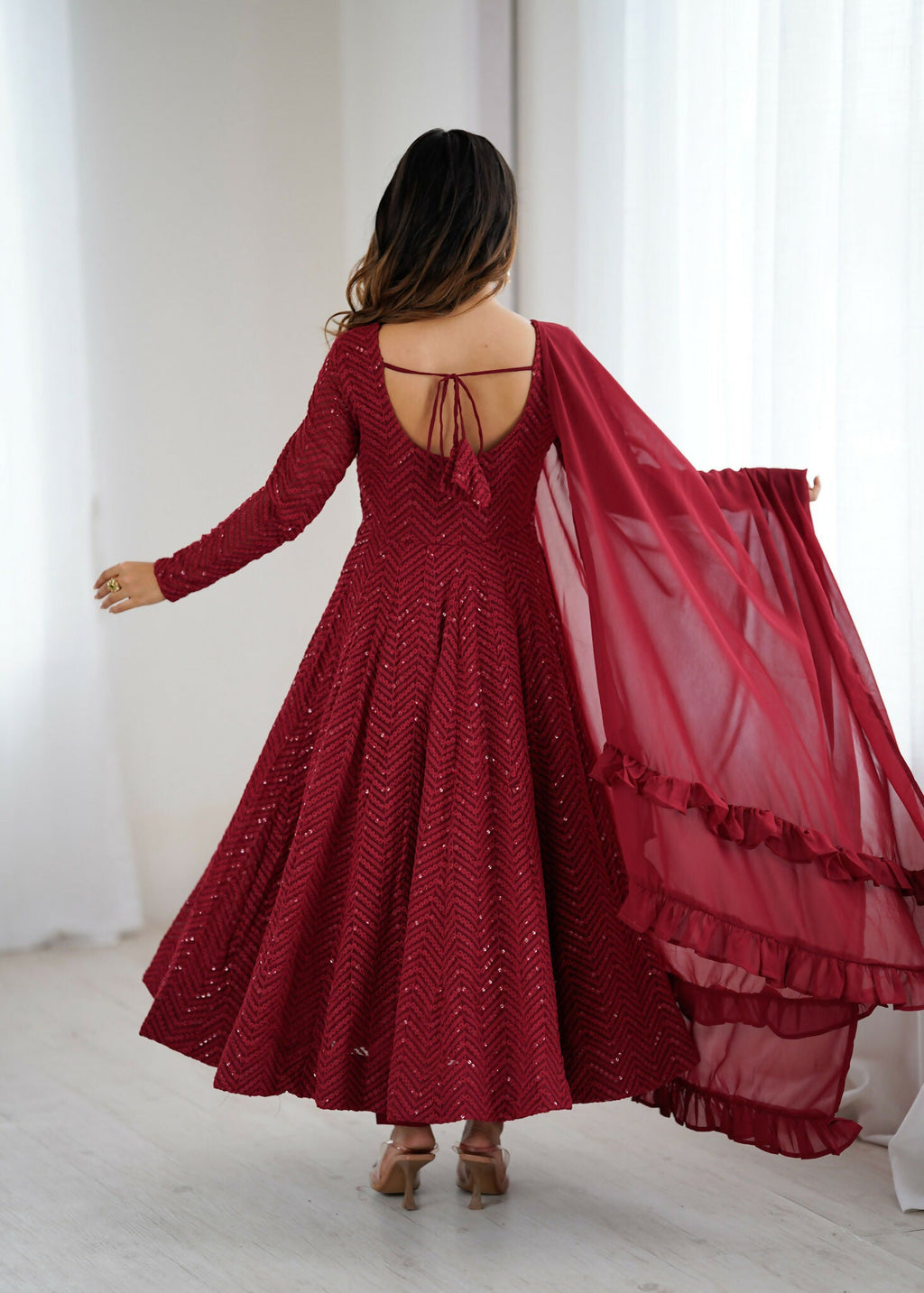 Joban Fashion Maroon Kurta Set Georgette Sequence Embroidery Work - Distacart