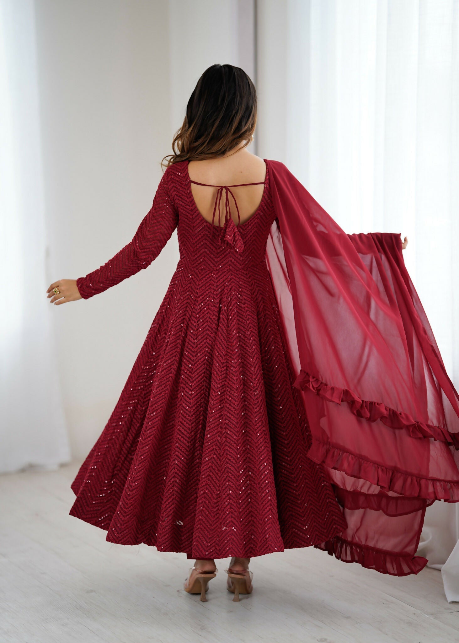 Joban Fashion Maroon Kurta Set Georgette Sequence Embroidery Work - Distacart