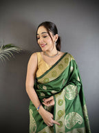Joban Fashion Green Paisley Soft Silk Banarasi Saree - Distacart