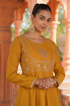 The52 Women's Beautiful Vichitra Silk Fabric Embroidery Work Flared Anarkali Pant and Dupatta Set - Distacart