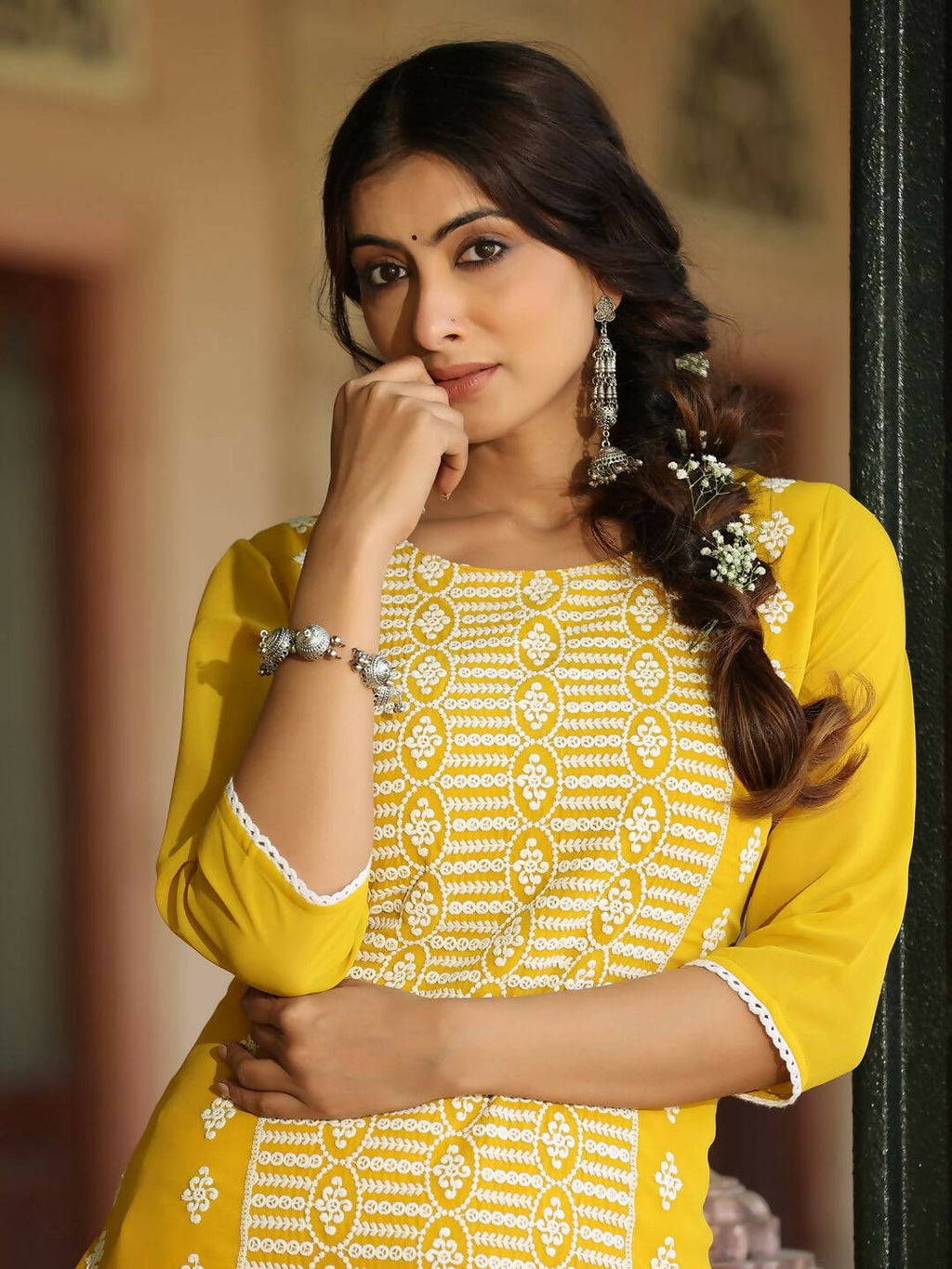 Juniper Women's Yellow Georgette Printed Kurta - Distacart