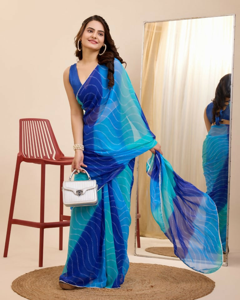Blue Georgette Designer Printed Ready To Wear Saree - Ibiza