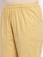 Myshka Women's Cream Cotton Solid Casual Trouser
