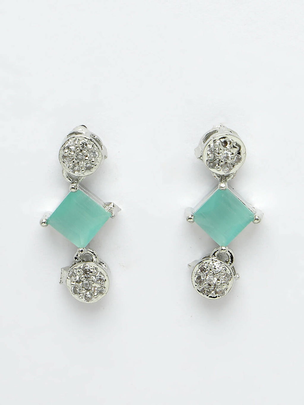 NVR Women Silver Plated & Blue Cz Stone Handcrafted Jewellery Set