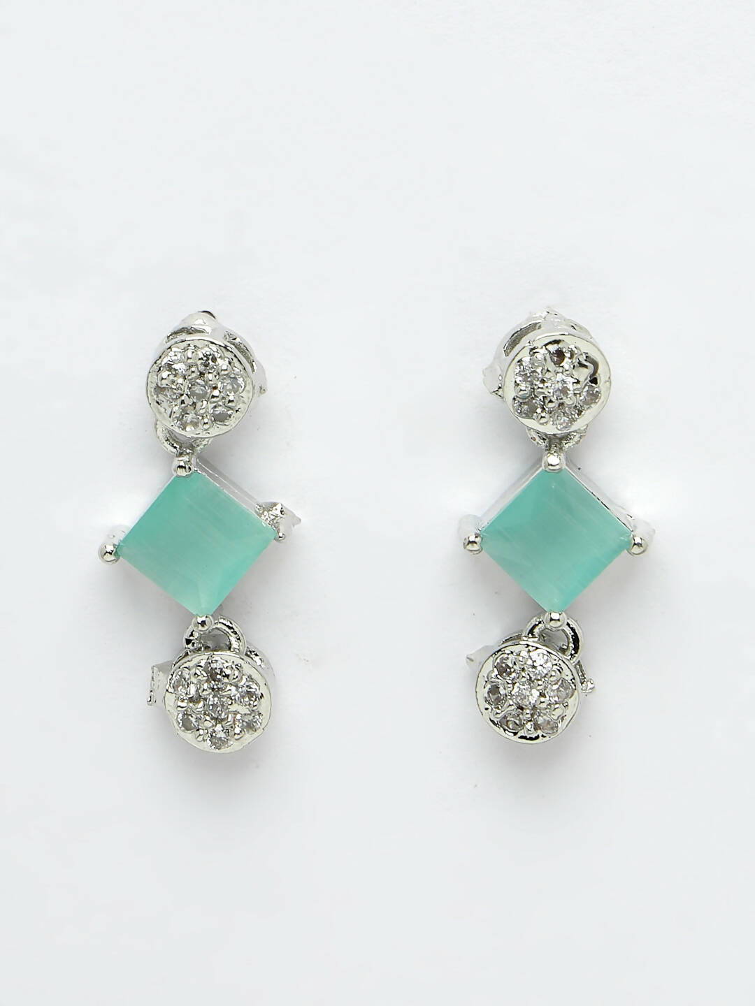 NVR Women Silver Plated & Blue Cz Stone Handcrafted Jewellery Set