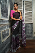 Exclusive Collection Black Violet Beautiful Super Soft Most Comfortable Pure Mul Cotton Saree - Distacart