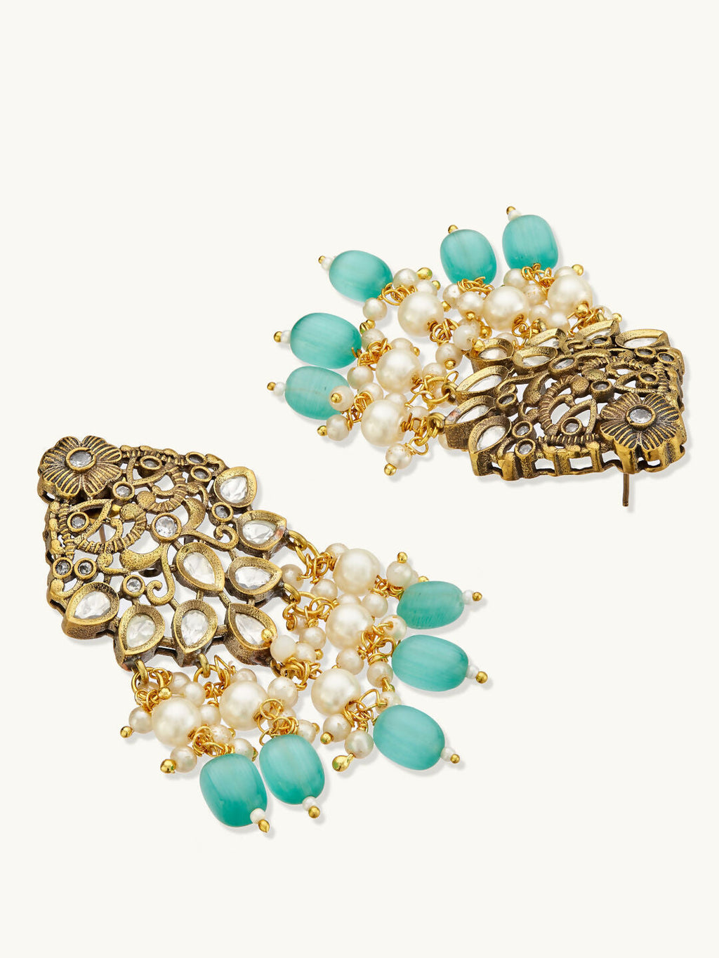 Nuyug 22K Gold-Plated Zircon Studded & Stone Beaded Strings Necklace Set
