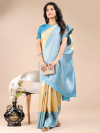 Shree Shyam Fashion Aura Silk Cream Sky Blue Banarasi Silk Saree