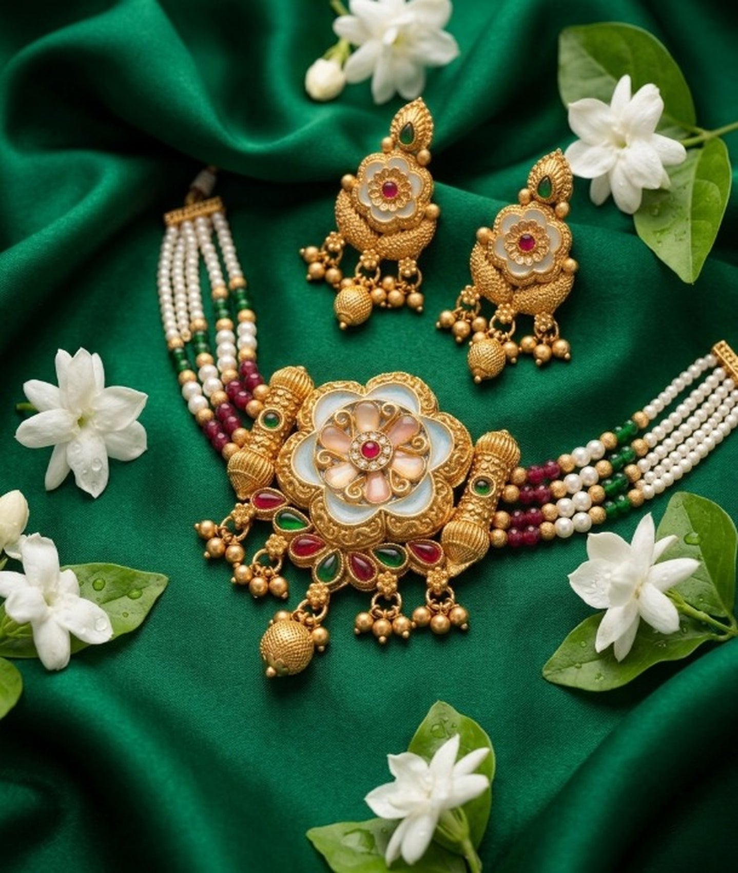 Jewel City Handcrafted Indian Kundan & Pearl Choker Necklace Set – Gold Plated for Weddings, Festivals - Distacart