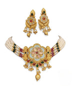 Jewel City Handcrafted Indian Kundan & Pearl Choker Necklace Set – Gold Plated for Weddings, Festivals - Distacart
