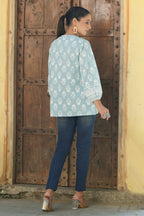Juniper Women's Skyblue Cambric Placement Floral Printed Tunic - Distacart