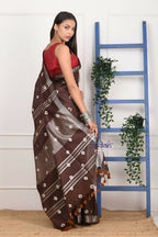 Very Much Indian Handmade Tie And Dye Cotton Saree By Women Weavers - Brown - Distacart