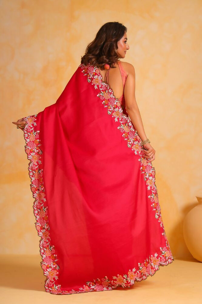 Vamsee Sundha Red Tussar Silk Saree
