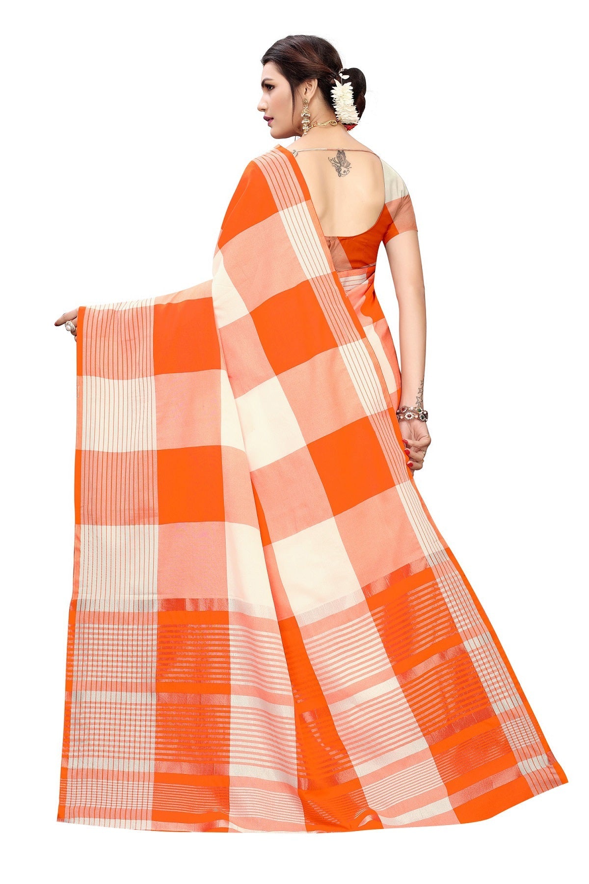 Vamika Orange Cotton Silk Weaving Saree