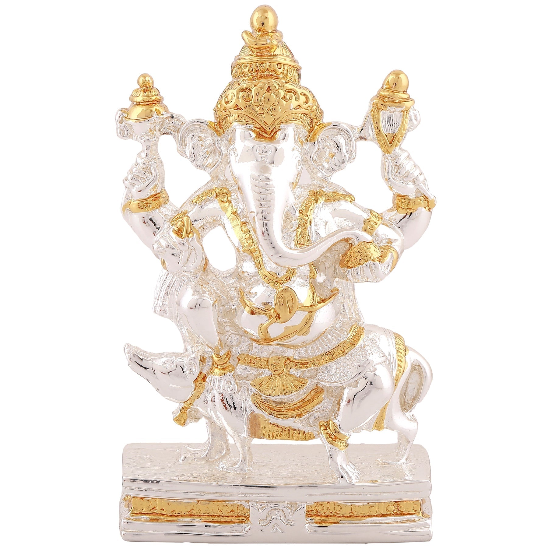 Estele Gold-Polished Spiritual Mooshak Lord Ganesha Idol for Gifts & HouseWarming/Home/Office Decors