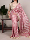 Vastranavya Salmon Tussar Silk Printed Saree with Unstitched Blouse - Distacart