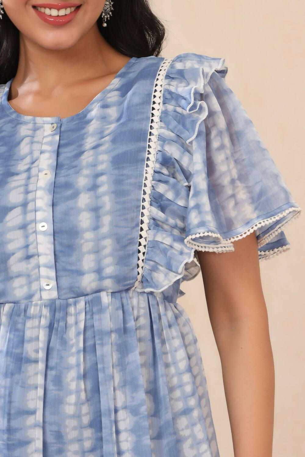 Juniper Womens Powderblue Chiffon Printed Tiered Dress - Distacart