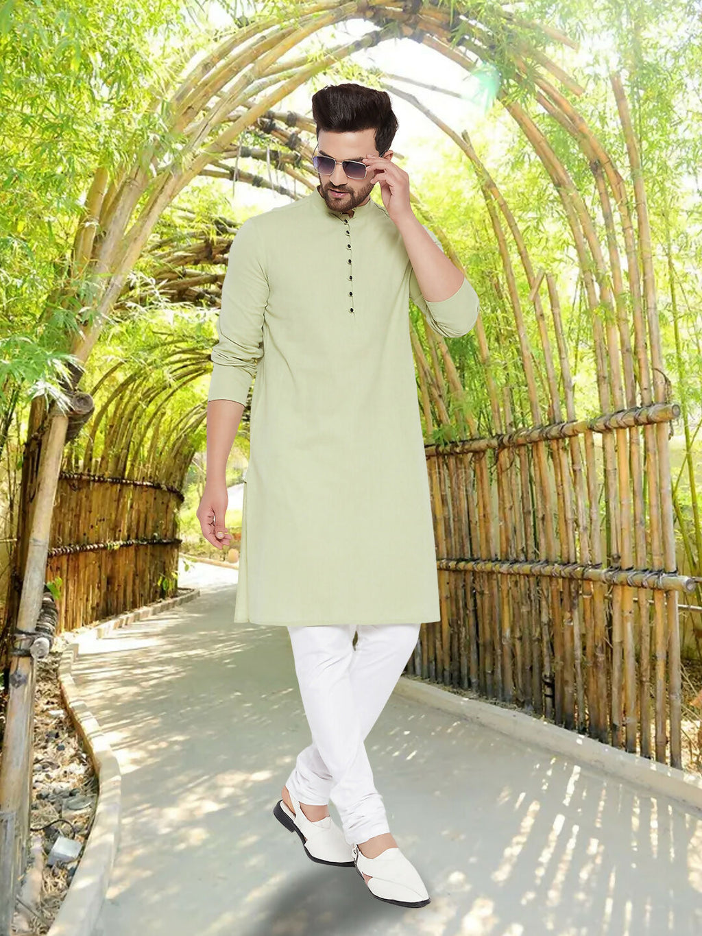 Even Apparels Men's Solid Green Linen Kurta