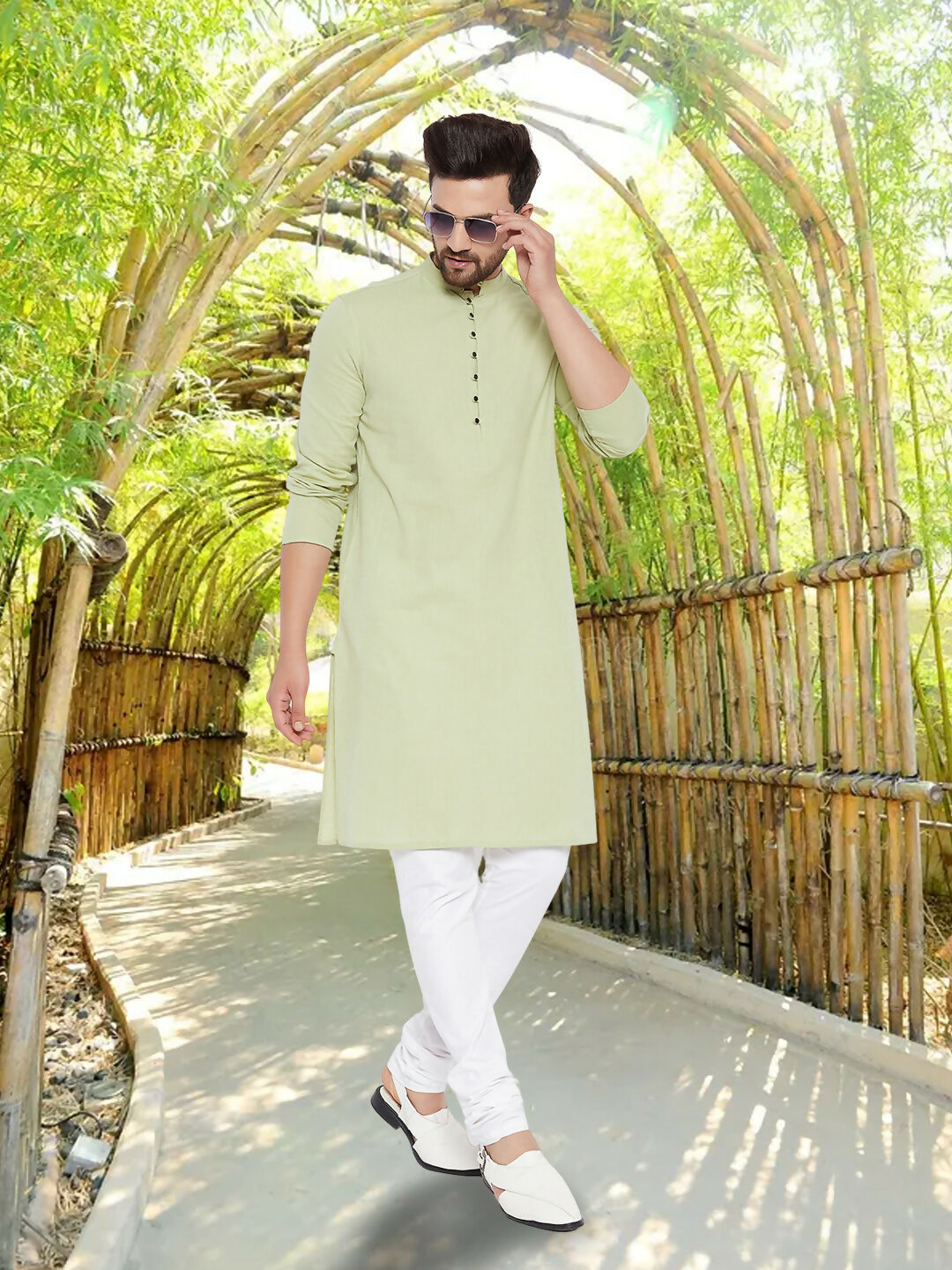 Even Apparels Men's Solid Green Linen Kurta