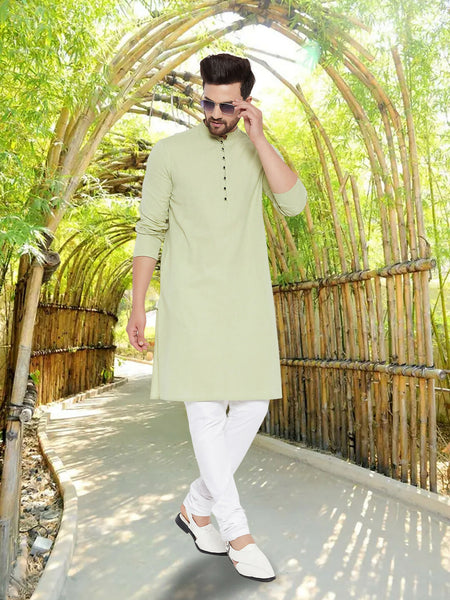 Even Apparels Men's Solid Green Linen Kurta