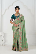 Kesar Fab Green Net Embroidered Lehenga