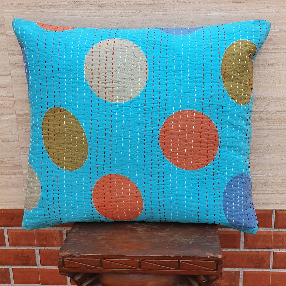 The Decor Nook Turquoise Blue Base With Multicolour Circles Print Cushion Cover
