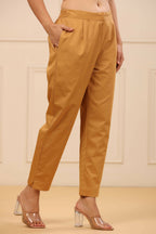 Juniper Women's Gold Cotton Twill Lycra Solid Straight Pant - Distacart