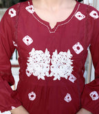 Miravan Women's Red Bandhani Printed Moti And Chikan Embroidered & Lace Work A Line Palazzo Set