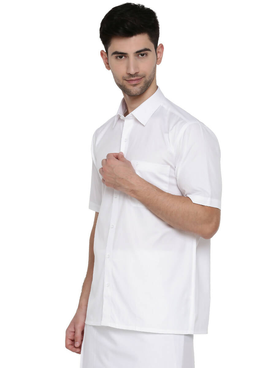 Ramraj Cotton Mens Half Sleeve Formal 100 % Cotton White Shirt
