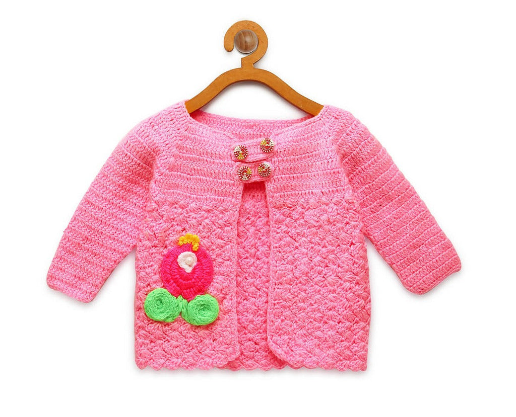 Chutput Kids Pink Coloured Solid Design Pullover Sweater