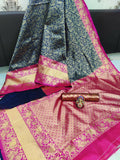 DEIANA'S Beautiful Designer Golden zari Soft Lichi Silk Saree - Blue