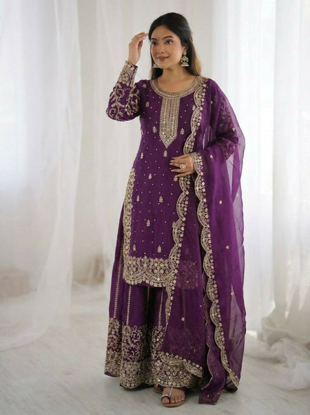 Teeya Creation Wine Color Fendy Silk Embroidery Work Wedding Wear Salwar Suit