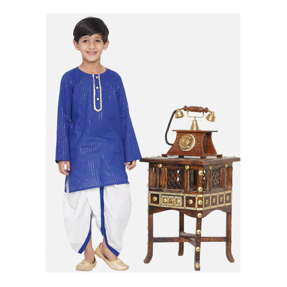 Little Bansi Boys Golden Striped Kurta and Dhoti - Royal Blue and Cream