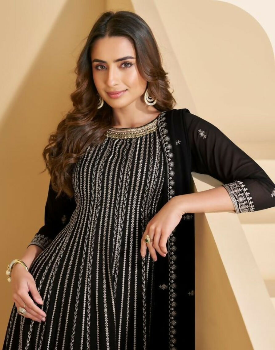 Anaita Black Georgette Stitched Suit with Embroidery & Sequence Work - Distacart