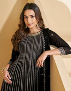 Anaita Black Georgette Stitched Suit with Embroidery & Sequence Work - Distacart